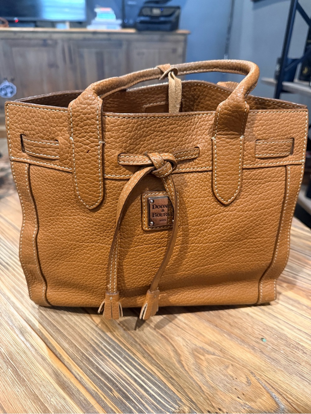 Vintage Dooney & Bourke Cognac Pebble Leather Drawstring Tote